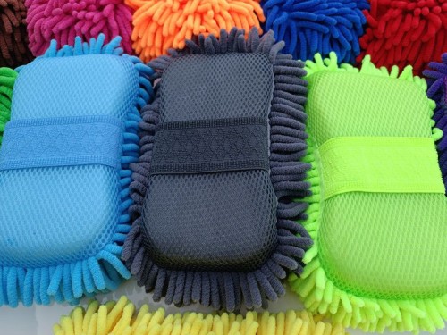Microfiber Chenille Car Wash Foam Sponge Pad With Elastic Band