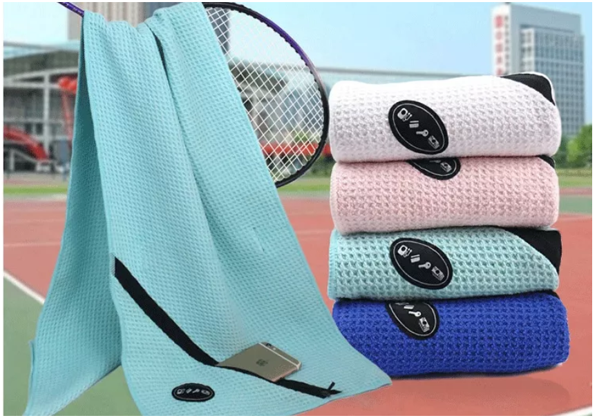 Microfiber Waffle Weave Sports Towel With Pocket