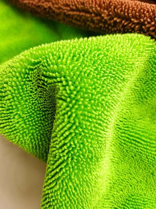 Green Color Microfiber Twisted Yarn Long Pile Towels