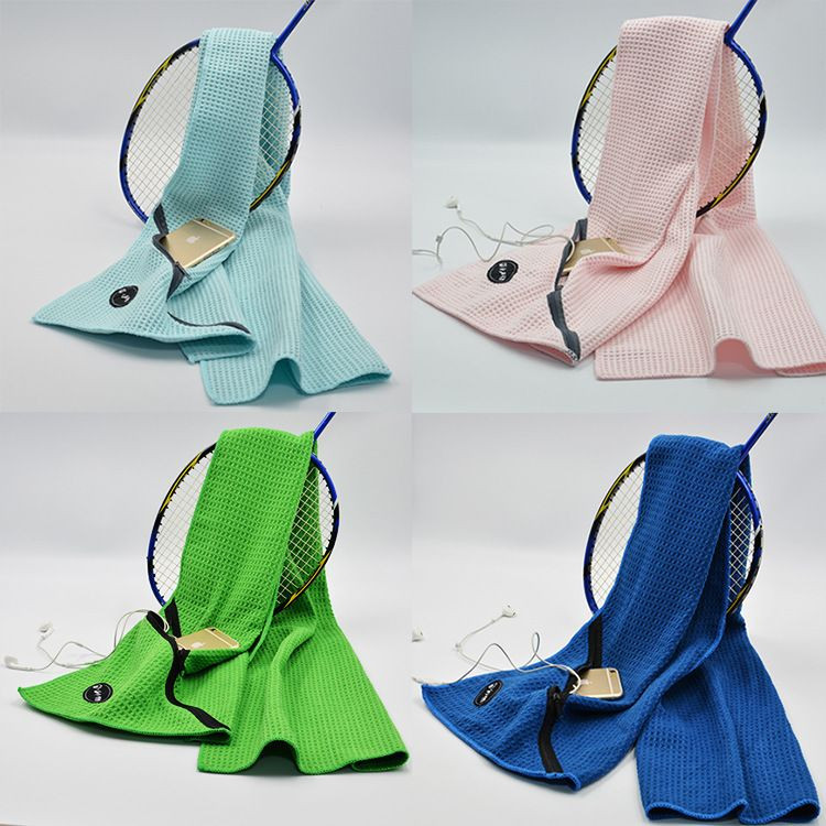 Microfiber Waffle Weave Sports Towel With Pocket